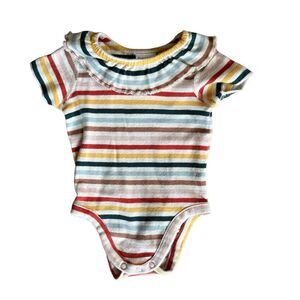 Hanna Andersson Baby Ruffle Bodysuit in Organic Cotton Size 3-6 months Striped